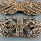 Antique Art Deco Nouveau Interlocking Belt Buckle Lot Clear Rhinestone Pot Metal
