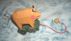 Vintage Handmade Wooden Pull Toy Miniature Pig On Wheels-folk Art Figurine