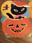 Vintage Set Of 3 Halloween Pumpkin   Black Cat Die Cut Posters