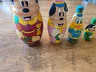 Vintage Disney Mickey Mouse Nesting Dolls Minnie Donald Goofy Hand Painted Wood