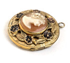 Ornate Antique Art Deco Hand Carved Shell Cameo Photo Locket Gorgeous 1  2 Photo