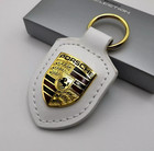 New Genuine Porsche Leather Crest Key Ring Fob Chain - White - Wap0500950e