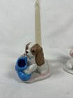 Vintage Cottagecore Painted Ceramic Dog   Cat Taper Candle Holders Set Of 2 