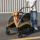 Heavy Duty Xxl Dog Stroller Cat Pet Carrier Trolley Cart Front Back Door Enter