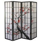 Japanese 4 Panel Room Divider Screen Plum Blossom Privacy Partition Lightweight