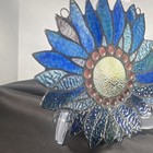 Blue Stained Glass Flower Suncatcher Hanging Panel  Approx 10in Wide Free Ship