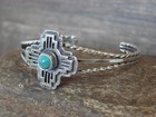 Native American Sterling Silver   Turquoise Zia Bracelet By Gordon