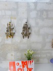 Antique Pair Gilded Brass Wall Light Sconces Altar Church With Grapes Vine 19th