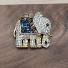 Indian Elephant 1  Brooch Pin W  Blue Rhinestone Saddle Blanket   Chain