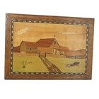 Vintage Wood Inlay Marquetry Picture Wall Hanging Art Farmhouse Landscape Barn