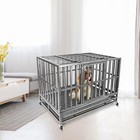 Heavy Duty Dog Crate Metal Cage Kennel W  Lockable Wheels   Double Doors 37 Inch