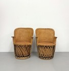 Vintage Leather   Wood Armchairs - A Pair