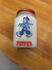 Vtg Mckee Hazel Atlas Milk Glass Pepper Dutch Boy   Salt Blue Swan Shaker Set