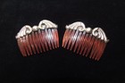Antique Vintage Pair Of Mexican Hair Combs W  Sterling Silver Swirls Taxco