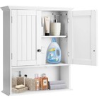 Wall Mount Bathroom Wooden Medicine 2 Doors Cabinet Organizer W  Storage Shelves