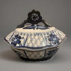 Vintage Soviet Gzhel Hand-painted Porcelain Lidded Candy Box   Trinket Dish