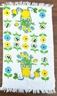 Vintage Floral Hand Dish Towel Terry Cotton Retro Kitchen Mcm 70s Blue Yellow