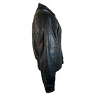 Vtg 80s Tannery West Leather Jacket Batwing Button Front Retro Abstract Print S