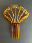 Large Antique Celluloid Hair Comb Faux Tortoise W amber Rhinestones 7 h X 5 75 l