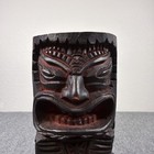 Hawaii Carved Wooden Tiki Totem Two Face Figure Statue Figurine Dark Brown Red
