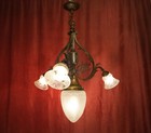 Large Antique French Art Nouveau Bronze Chandelier 4 Lights Lion Heads C1920