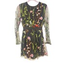 Floral Embroidered Mini Dress Black Sheer Long Sleeve Party Cocktail