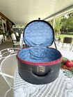 Antique Black Travel Luggage Round  18  Train Case Trunk Hat Box Leather