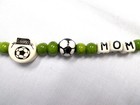 Soccer Ball   Net Disc   Round Soccer Ball With Mom Text Green Beads Key Ring