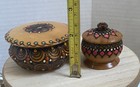 2 Vintage Romanian Folk Art Hand Carved  Hand Painted Wood Trinket Boxes