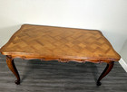 French Antique Louis Xv Walnut Dining Table Carved   Parquet Top