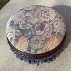 Antique Victorian Stool Ottoman Louis Xv Needlepoint Floral Carved Wood