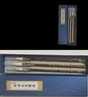 Chinese Calligraphy Brush Set 3pcs Wood Handles Boxed In Blue Case