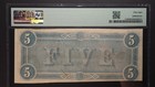 T-69 1864 Pmg 58 5 Dollar Confederate States Of America  free Ship   G665