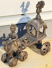 Antique Handmade Brass Indian Temple Toy  Rider On Camel Pulling Chariot W bird
