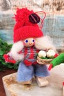 Vintage Lot Gnome Elf Boy Girl Wooden Wood Holboll Scandinavian Ornament Denmark
