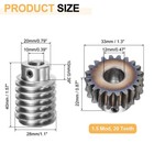 Worm Gear Set 1 5 Module 20 1 Reduction Rate Gear-12mm Id 33mm Od  Rod 10mm Bore