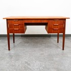 Mid Century Danish Modern Desk Executive Teak 7 Drawer Floating Doors Locking Nm