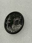 Large Antique Pewter Pictorial Button With Asian Pagoda And Royal Palm