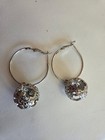 Tous Silver Tone Hoop Earrings Openwork Ball Charms Rhinestones Dangle Women s