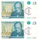 United Kingdom   Great Britain 2x 5 Pounds 2015    2016  P-394 Unc Consecutive