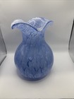 Blue   White Art Glass Vase 9 1 2  High Rippled Rim
