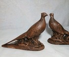 Vng Mcm Pair Holland Mold Ceramic Pheasant Game Bird Rustic Faux Wood Bookend