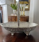 Antique Silver Plate Swing Handle Wedding Brides Basket Woven Ornate Bread Fruit