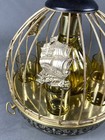 Vintage Mcm Modern Brass Music Box Bird Cage Liquor Decanter Shot Glass Set Read