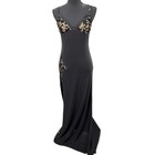 Funky Womens  Sheer Lace Insets Bust   Front Black Nylon Maxi Slip Dress  Witchy
