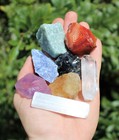 7 Chakra Crystal Set   3  Selenite Charging Bowl  natural Rough Crystal Kits 