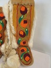 Vintage - Handmade Buckskin Beaded Canadian Indigenous Mukluko Moccasins Rabbit