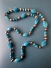 Antique Native American Navajo Turquoise And Sterling Silver Bead Necklace 69 3g
