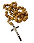 Giant Big Beads Rosario Natural Wood Jesus Metal  Cross Xl Large 37  Wall Rosary