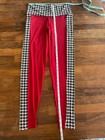 Crimson Houndstooth Leggings One Size Red Black White Stretch Nwot Unbranded